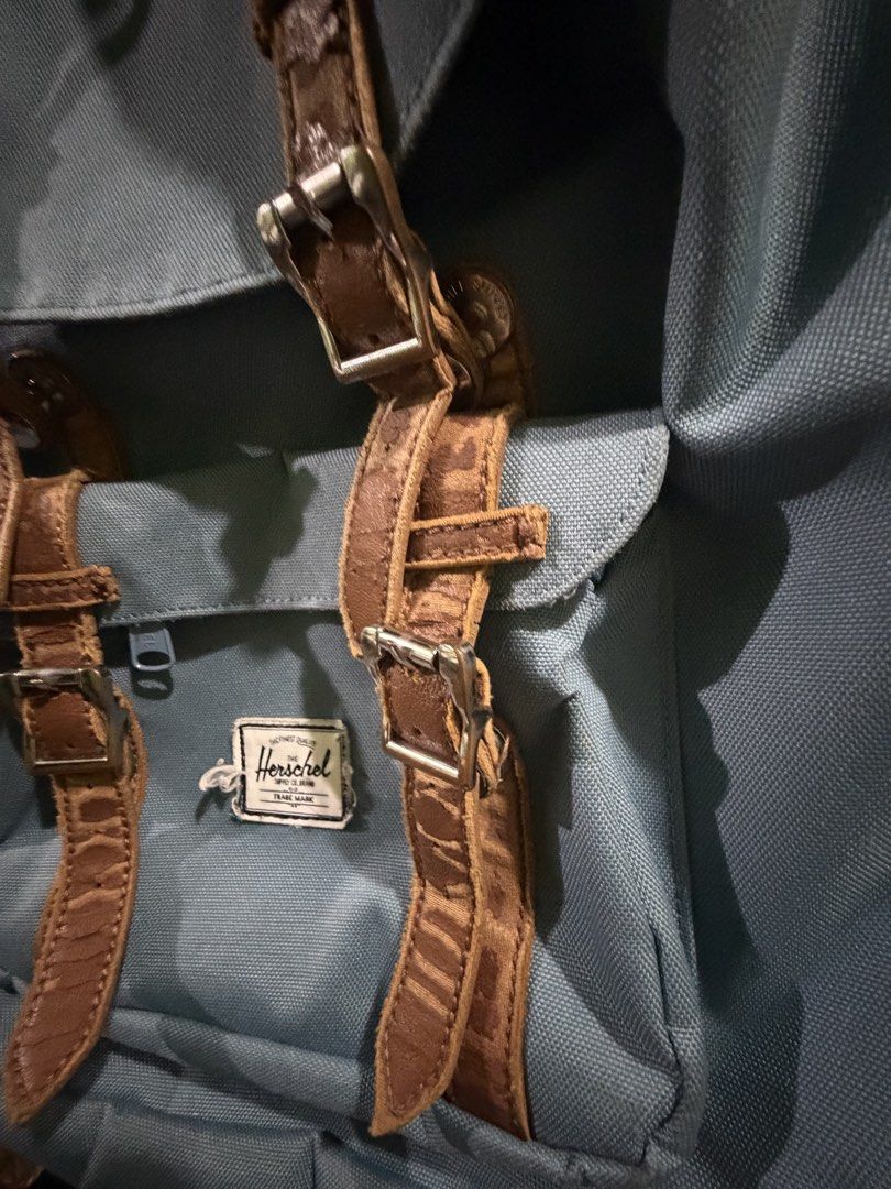 Herschel Supply Co. Backpack Blue Brown Leather Straps (Category: Backpacks) located in Manila. Submitted by prelovedbtsmerch_ph (Listing ID 1459945776, Image 2). Description: Height is 15 inch.
