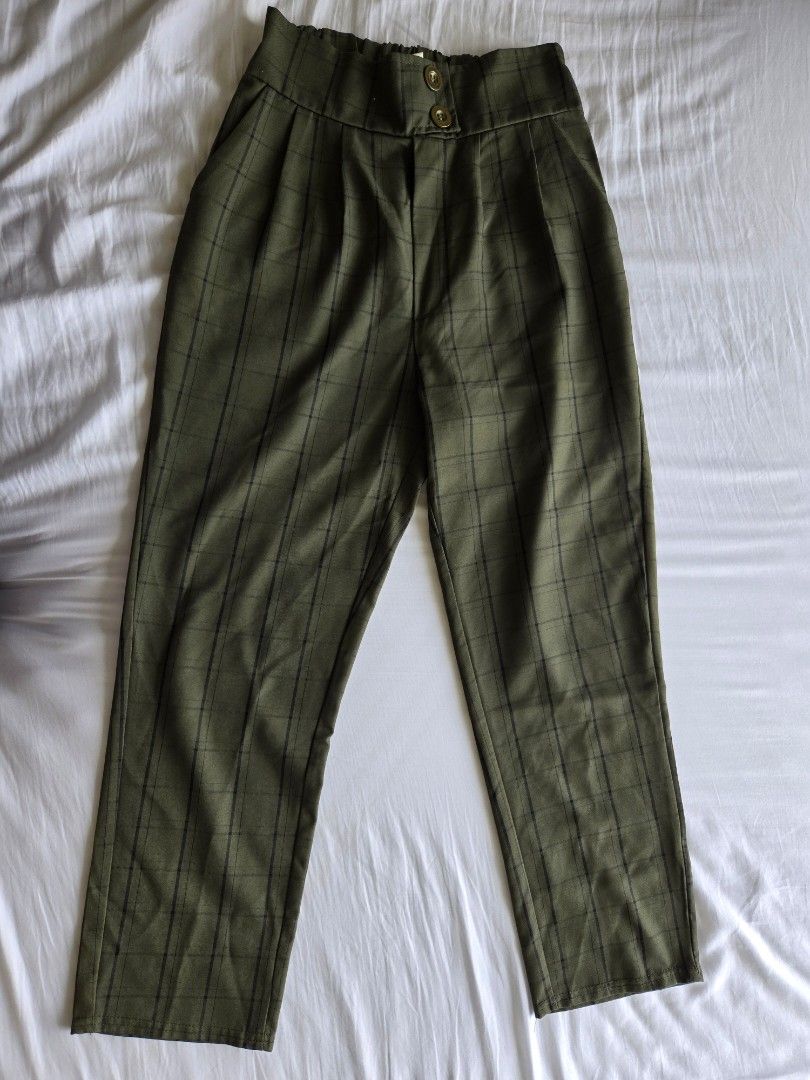High Waisted Plaid Pants - Olive Green & Rust Orange 300each (Category: Other Bottoms) located in Manila. Submitted by glitter8 (Listing ID 1459969211, Image 1). Description: - Trendy plaid pattern - High-waisted design - Comfortable gathered elastic waistband at the back - Stylish two-button front detail - Flattering cropped length - Available in versatile olive green and rust orange - Perfect for casual or dressed-up looks - fits xs-s - with di