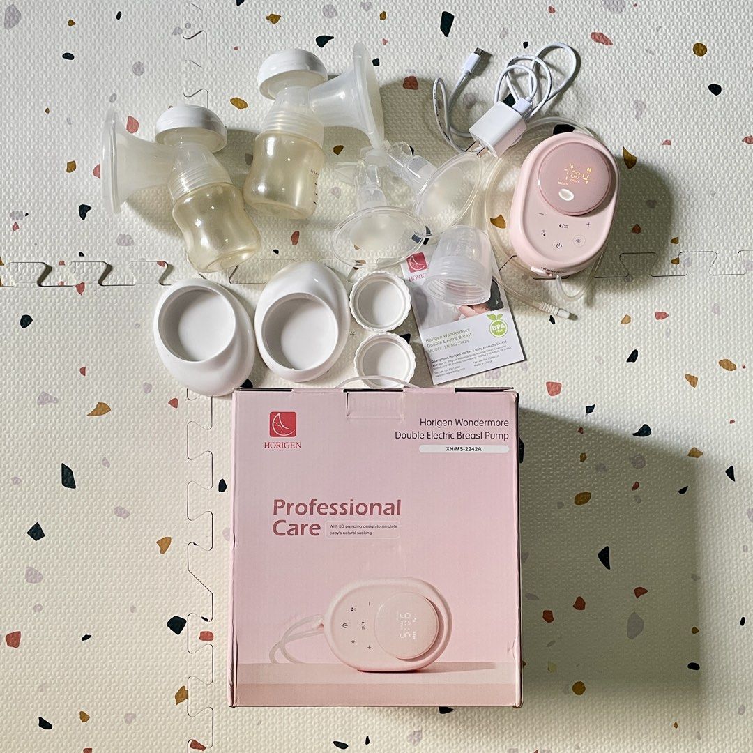 Horigen Wondermore Double Breast Pump (Category: Breastfeeding & Bottle Feeding) located in Las Pinas. Submitted by __iwn (Listing ID 1459932796, Image 1). Description: Horigen Wondermore Electric breast pump with Original Box - Used lightly for 1.5months only- 1x a day since baby is breastfed Rfs: done pumping, not being used anymore - Includes: 1. Pump with tubing 2. 2pcs PPSU bottles 3. 2pcs membrane 4. 2 pcs flange cover 5. 2pcs bottle stand 