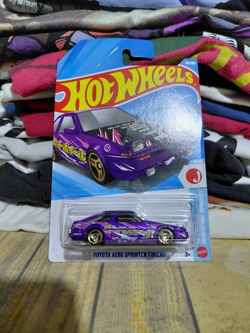 Hot Wheels Bundle 1k (Category: Vehicle & Diecast Models) located in Imus. Submitted by frootiloots4103 (Listing ID 1460090384, Image 3). Description: - Set of 4 Hot Wheels diecast cars - Includes: Purple Toyota AE86 Sprinter Trueno, Blue Subaru Impreza WRX, Green Aston Martin Formula 1, Blue Nissan Skyline GT-R (R34) - All cars are in original, unopened packaging 1000 Php aspack ALL MINT CARDS except F1 has very minimal creases on corners 📍Imus