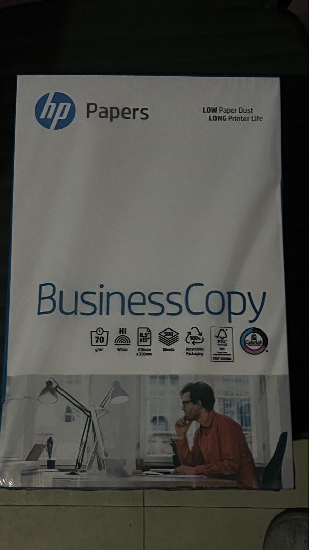 HP Papers BusinessCopy A4 70gsm Printer Paper (Category: Printers, Scanners & Copiers) located in Manila. Submitted by asdfghjkl.mountain (Listing ID 1460023086, Image 1). Description: - HP BusinessCopy A4 Printer Paper - 70gsm weight for crisp, clear prints - 500 sheets per pack - Designed for long printer life and minimal paper dust - Eco-friendly with recyclable packaging - Perfect for all your daily printing tasks - 8pcs onhand - 1300 for 8pc