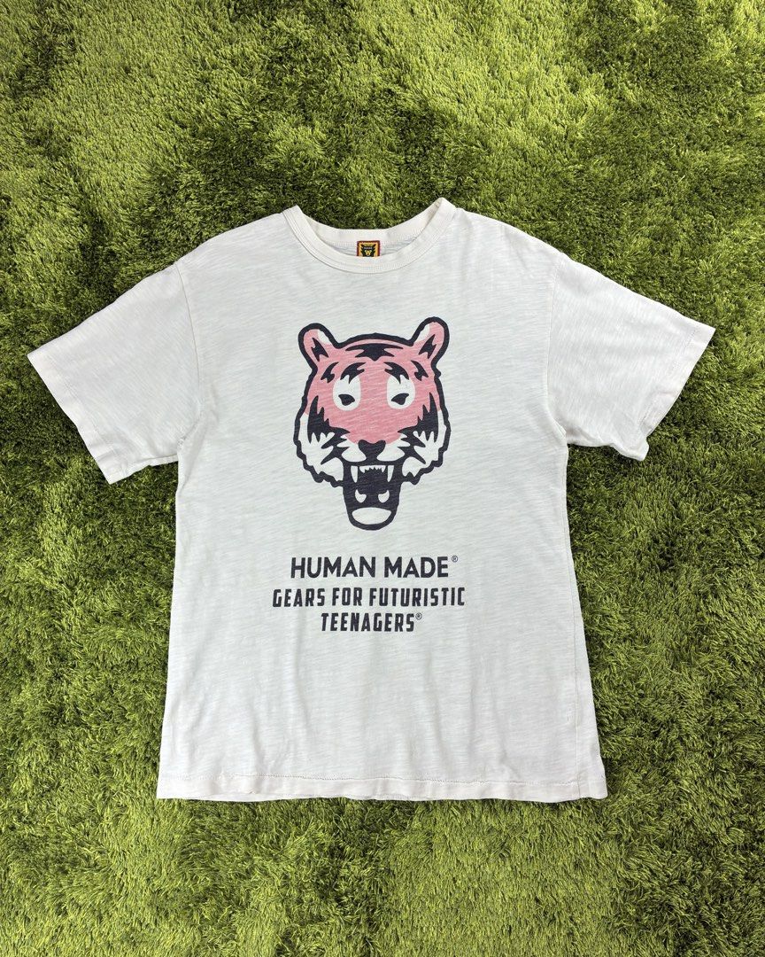 Human Made Tiger Tee (Category: Tshirts & Polo Shirts ) located in Lucena. Submitted by shopdotmane (Listing ID 1460026835, Image 1). Description: Human Made Tiger Tee Medium on tag 19 (width) x 28 (length) 8.5/10 condition (Needs wash, pen marks).