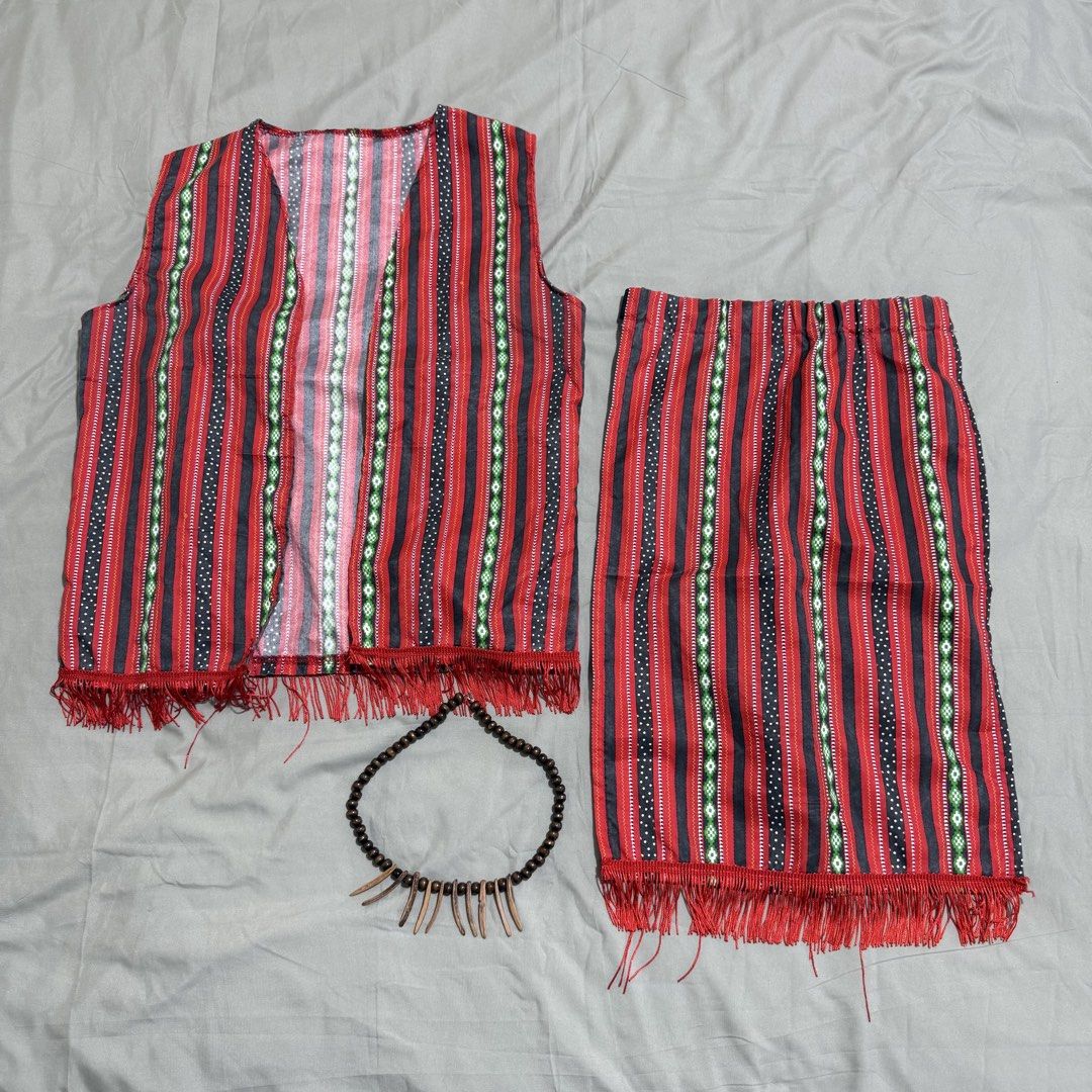 Igorot Costume 13-14Y (Category: Babies & Kids Fashion) located in Las Pinas. Submitted by mieshy (Listing ID 1459972150, Image 1). Description: Used once Vest, bahag and necklace Body vest 36in Vest length 19in Waist (bahag) 22-25in .