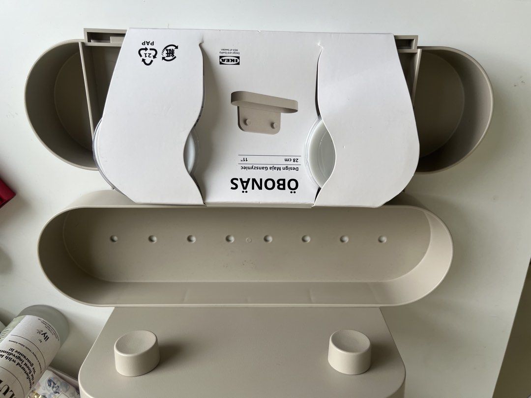 IKEA OBONAS Wall Shelf Beige 28cm (Category: Shelves, Cabinets & Racks) located in Manila. Submitted by gentlefish_473ecf (Listing ID 1459926119, Image 2). Description: - IKEA OBONAS Wall Shelf - Color: Beige - Size: 28cm - Includes mounting hardware - Easy to install - Ideal for organizing small items - Versatile: Use in bathroom, kitchen, or entryway - Helps keep your space tidy and clutter-free 400 for both.