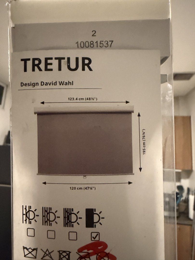 IKEA TRETUR Roller Blind 120cm x 195cm (Category: Home Improvement Tools & Accessories) located in Manila. Submitted by sushibakeeee (Listing ID 1460069493, Image 1). Description: - IKEA TRETUR Roller Blind - Color: Grey - Dimensions: 120cm (width) x 195cm (length) Issue: no bracket Bought in IKEA AS-IS STORE.