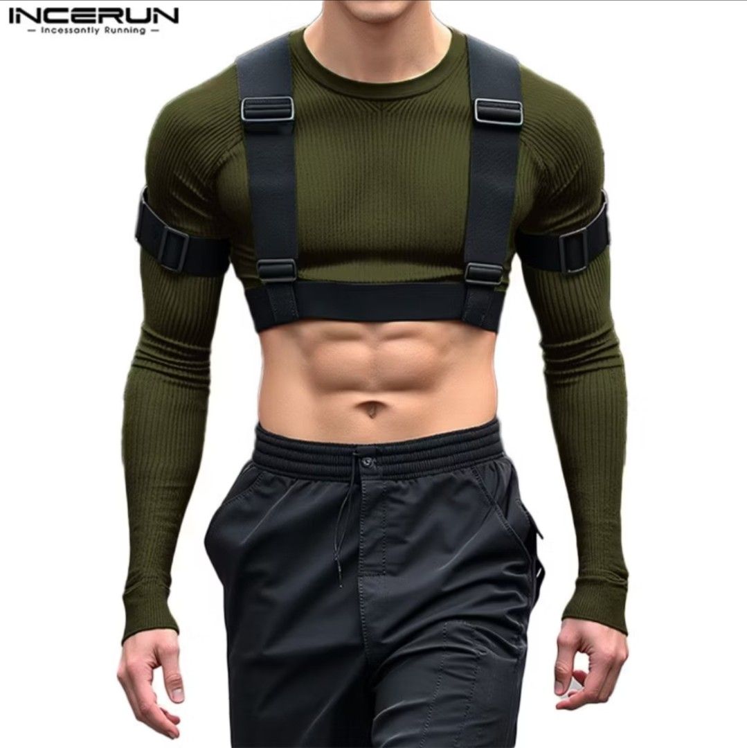Incerun Men's Cropped Shirt (Olive) (Category: Tshirts & Polo Shirts ) located in Manila. Submitted by etc.06 (Listing ID 1459952464, Image 1). Description: Incerun Men's Cropped Shirt (Olive) - Bought online but never got to use - Size S (see size chart).