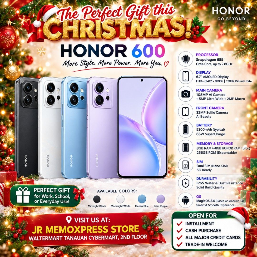Ipad 11th gen, iPhone 17 promax, honor 600 5g (Category: Early Generation Mobile Phones) located in Aroroy. Submitted by rochelle.memoxpress (Listing ID 1459948303, Image 2). Description: Open for any transaction and installment also for trade in.