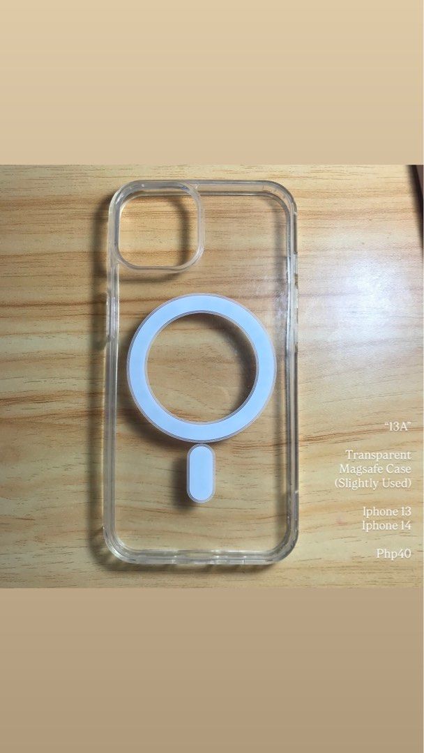 Iphone 13/14 magsafe clear hard case (slightly used) (Category: Cases & Sleeves) located in Manila. Submitted by safestone.f258a4 (Listing ID 1460040557, Image 1). Description: Kindly read!! Iphone 13/14 case for only 40 Prices Varies Individually (based on personal usage and aging of the item) MEET UP ONLY!! No to online transaction Near A. Lrt-2 Legarda Station B. Isettan Recto C. España Blvd., Sampaloc MANILA AREA ONLY!! Dm for inquiries: Alea