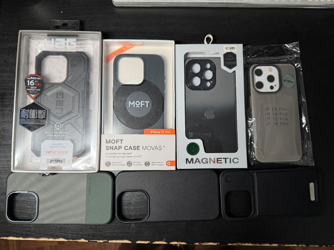 iPhone 15 Pro Case Bundle ( UAG Pathfinder / MOFT Snap Case ) (Category: Cases & Sleeves) located in Quezon City. Submitted by kvnmercado (Listing ID 1459900513, Image 1). Description: FS: iPhone 15 Pro Case Bundle (7 Cases Included) Selling a bundle of 7 cases for iPhone 15 Pro. Perfect variety for heavy protection, slim MagSafe designs, and sleek daily wear. Price: ₱3,500 for everything (Take all offer) What's Included: 1. Original UAG Pathfind