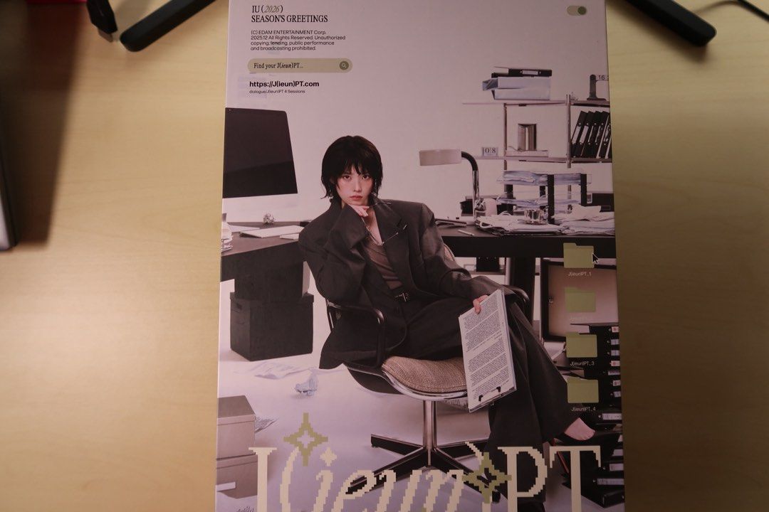 IU 2026 Season's Greetings (Category: K-Wave Merchandise) located in Pasig City. Submitted by dcvirata (Listing ID 1459964554, Image 1). Description: Includes the following: - Desk calendar - Photobook - Photocards - Lenticular photocards - Pin - Journal - Calendar - Pens.