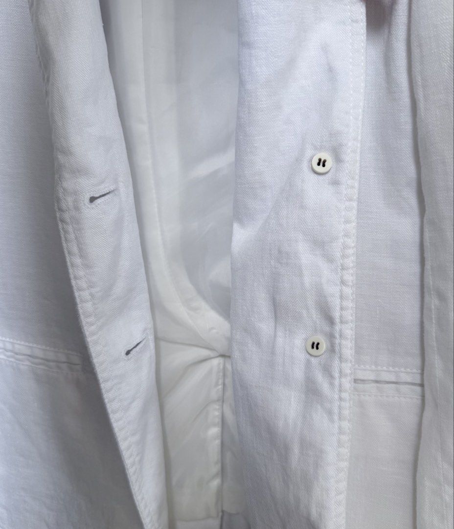 J. Crew White Linen Blazer (Category: Coats, Jackets and Outerwear) located in Pasig City. Submitted by lonelydove (Listing ID 1460034687, Image 2). Description: - Classic white linen blazer from J. Crew - Two-button closure - Two front pockets and one chest pocket - Fully lined interior - Versatile for dressing up or down - Ideal for warmer weather Actual measurements on item laying flat: Burst: 17.5 inch Shoulder: 14.5 inch Waist: 15.5 inch Len