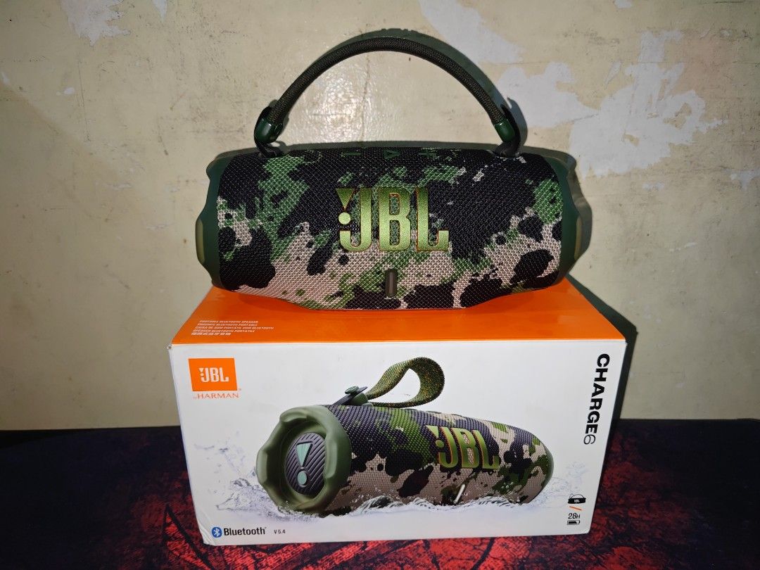 JBL Charge 6 "Camouflage" (Category: Soundbars, Speakers & Amplifiers) located in Manila. Submitted by Eros2903 (Listing ID 1460084092, Image 1). Description: FOR SALE Selling Price: ₱8,000💵 (NEGOTIABLE) Free to Offer (SRP ₱10,999) JBL Charge 6 "Camouflage" Original/Authentic💯 1 Week Old palang | Almost BRAND NEW Quick Specs: ▪️Sound: 45W total RMS output (30W woofer, 15W tweeter) with real-time AI ▪️Sound BoostBattery Life: Up to 24 hours stan