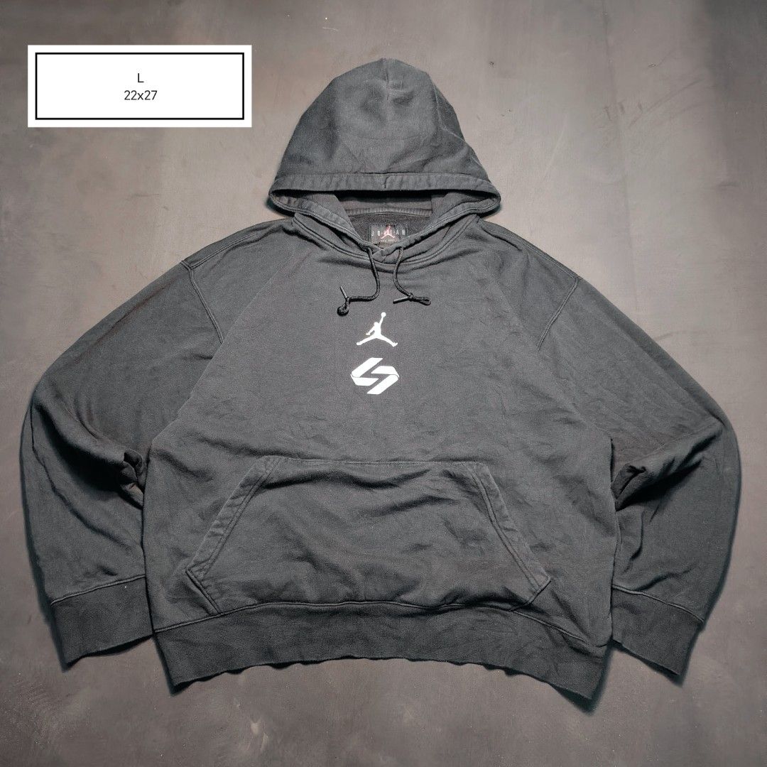 Jordan X Luka Hoodie (Category: Hoodies) located in General Santos City (Dadiangas). Submitted by angelodemegilloceballos (Listing ID 1460098185, Image 1). Description: - Black Jordan hoodie - Size L - Features iconic Jumpman logo - Additional graphic design - Front pocket for convenience - Adjustable drawstrings for the hood - Ideal for casual everyday wear.