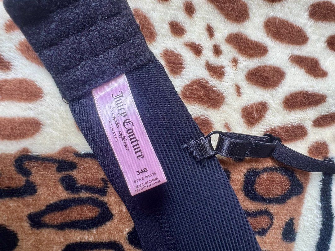 Juicy Couture Black Ribbed Bra 34B (Category: Undergarments & Loungewear) located in Quezon City. Submitted by marys_collection (Listing ID 1459982347, Image 3). Description: - Juicy Couture black ribbed bra - Features iconic brand logo on the band - Adjustable straps for a perfect fit - Secure hook-and-eye closure - Size: 34B - Part of the Intimates collection - Brand new - lost tag.
