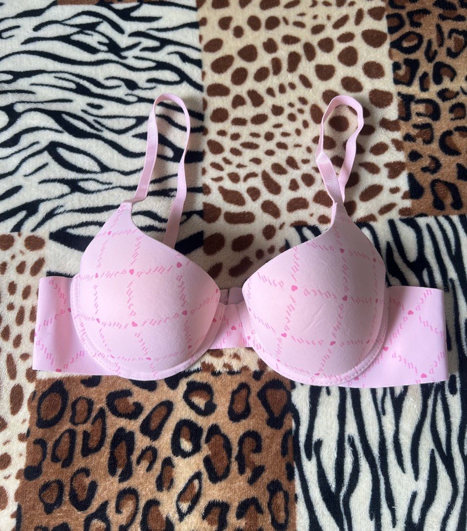 Juicy Couture Pink Heart Pattern Bra 34B (Category: Undergarments & Loungewear) located in Quezon City. Submitted by marys_collection (Listing ID 1459997419, Image 1). Description: - Adorable pink Juicy Couture bra - Features a charming heart pattern - Adjustable straps for a perfect fit - Secure hook-and-eye closure - Comfortable nylon and spandex blend - Care instructions: Hand wash only - Brand new - lost tag.