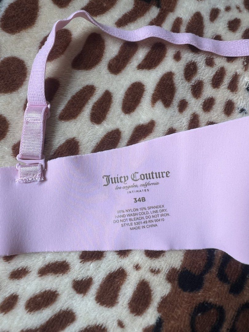 Juicy Couture Pink Heart Pattern Bra 34B (Category: Undergarments & Loungewear) located in Quezon City. Submitted by marys_collection (Listing ID 1459997419, Image 3). Description: - Adorable pink Juicy Couture bra - Features a charming heart pattern - Adjustable straps for a perfect fit - Secure hook-and-eye closure - Comfortable nylon and spandex blend - Care instructions: Hand wash only - Brand new - lost tag.