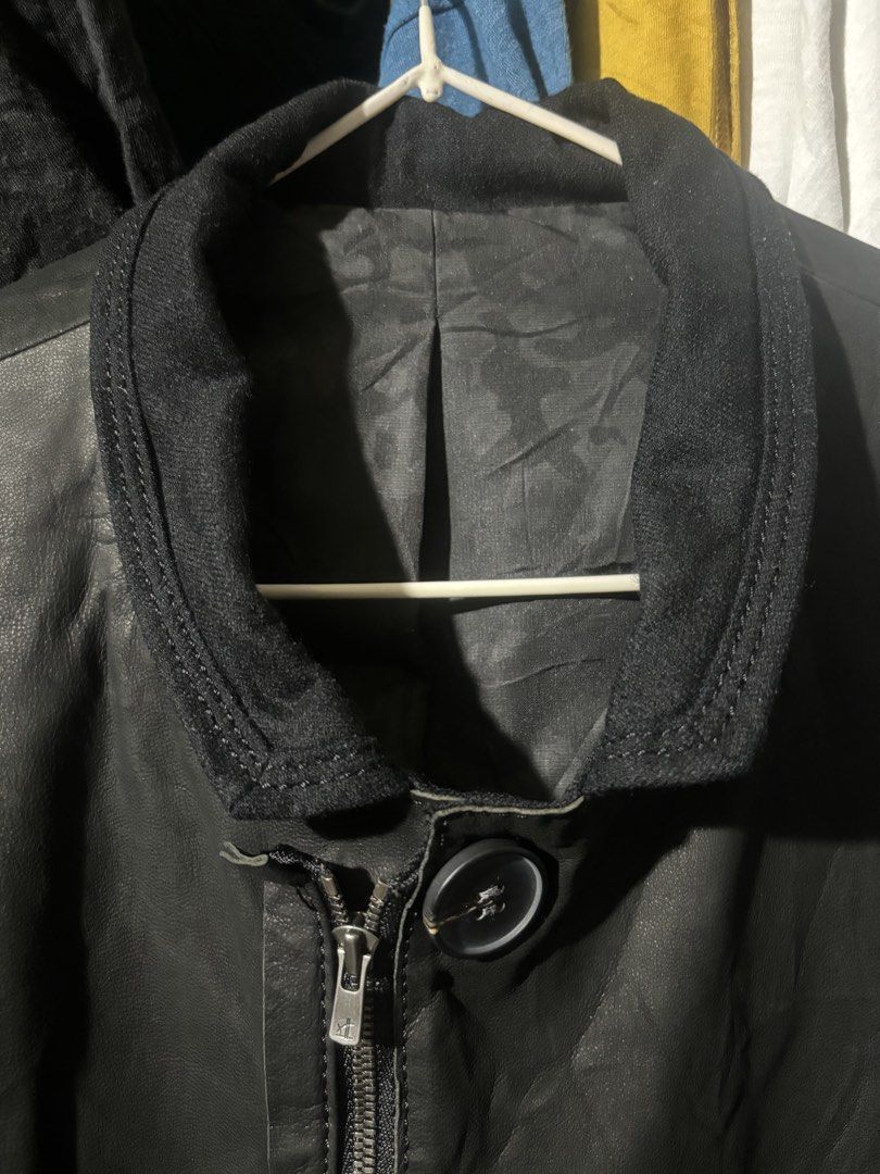 Juun.J x Samsung 2014 Layered Leather jacket (Category: Coats, Jackets and Outerwear) located in Manila. Submitted by why_notph (Listing ID 1460078720, Image 2). Description: - Classic black leather jacket - Zipper and button front closure - Two functional front pockets - Ribbed texture on the collar - Folded hem on sleeves - Ideal for layering over outfits - Dimensions: Length - 27.5 Width - 19 Sleeve - 26.