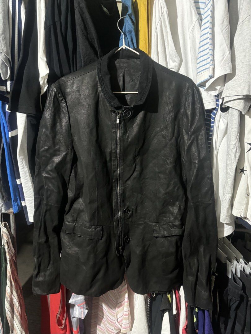 Juun.J x Samsung 2014 Layered Leather jacket (Category: Coats, Jackets and Outerwear) located in Manila. Submitted by why_notph (Listing ID 1460078720, Image 1). Description: - Classic black leather jacket - Zipper and button front closure - Two functional front pockets - Ribbed texture on the collar - Folded hem on sleeves - Ideal for layering over outfits - Dimensions: Length - 27.5 Width - 19 Sleeve - 26.