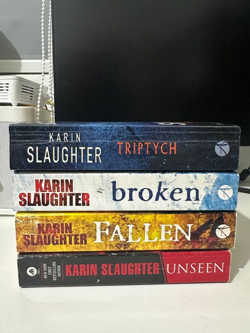 Karin Slaughter Books - Triptych, Broken, Fallen, Unseen (Category: Storybooks) located in Imus. Submitted by t0t3fairi3 (Listing ID 1459997836, Image 1). Description: Set of 4 Will Trent books by Karin Slaughter thrillers: Triptych, Broken, Fallen, Unseen. Perfect for fans!.