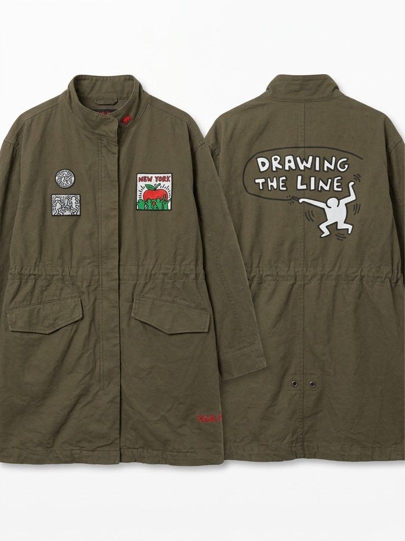 Keith Haring "Drawing The Line" Olive Green Jacket (Category: Coats, Jackets and Outerwear) located in Baybay. Submitted by tiffany144 (Listing ID 1459922557, Image 1). Description: Negotiable Pm for more details Add shipping fee My location: Leyte .