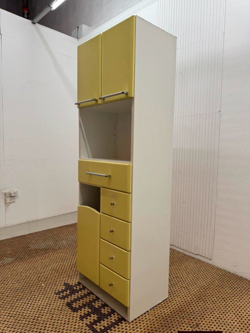 Kitchen Cabinet (Category: Shelves, Cabinets & Racks) located in Meycauayan. Submitted by marygracecasimiro (Listing ID 1459906363, Image 3). Description: Modern and Compact Yellow Green Kitchen Cabinet Price: 10,900 L23.5 x W16 x H71 In good condition♥️.