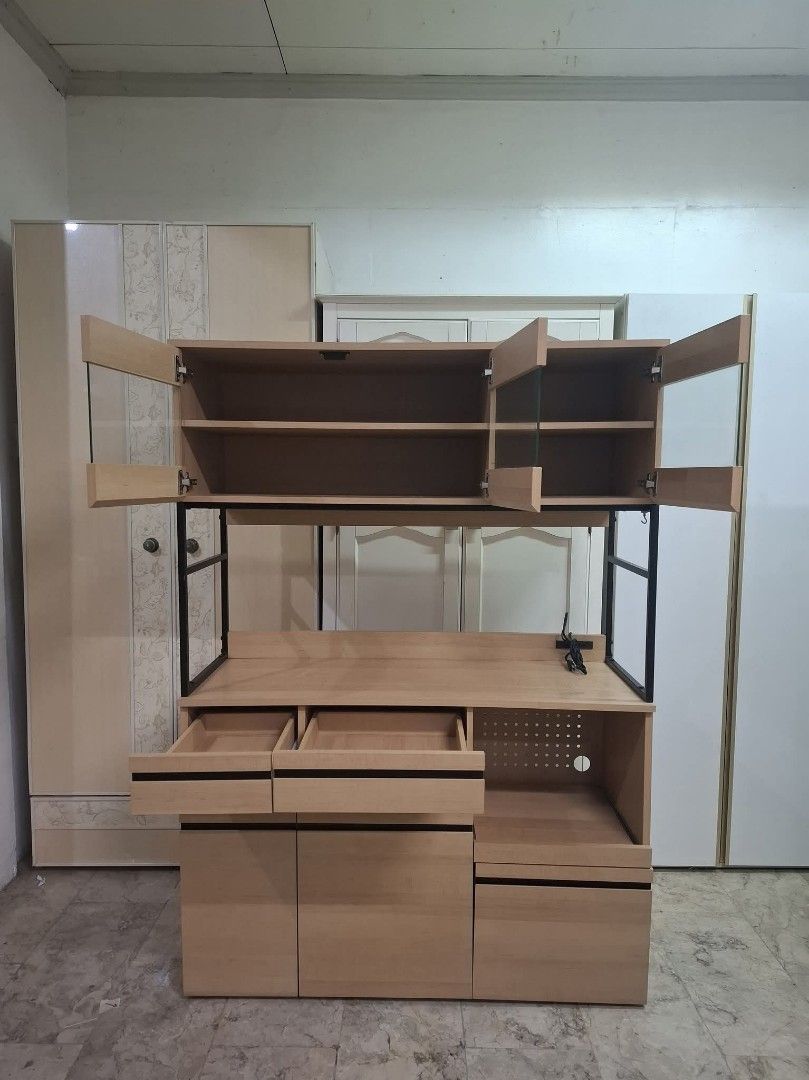 Kitchen Cupboard Hutch Cabinet (Category: Shelves, Cabinets & Racks) located in Quezon City. Submitted by dannikkishoppe2 (Listing ID 1460104221, Image 3). Description: Kitchen Cupboard Hutch Cabinet ‼️₱12000‼️ ✔️ With built-in outlet for microwave, rice cooker, or other appliances ✔️ With pull out shelf Please manage your expectations as there might be minimal flaws. Color may vary due to lighting, it may appear darker or lighter in person. Chec