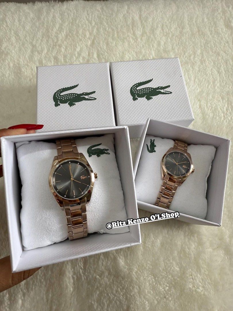 Lacoste Rose Gold Watch (2 pcs) (Category: Women's Watches) located in Antipolo. Submitted by ritzkenzo_olshop06 (Listing ID 1459966262, Image 1). Description: - Authentic Lacoste watches - Rose gold casing - Dark grey dial - Perfect for couples or as a gift - Includes original boxes - Feel free to ask questions.