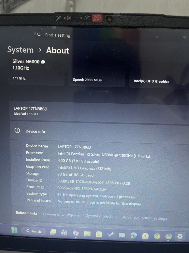 Lenovo Ideapad 15ILJ7 (Category: Laptops & Notebooks) located in Caloocan City. Submitted by ianna00 (Listing ID 1460092124, Image 2). Description: NO ISSUE COMPLETE INCLUSION body condition - 8.5/10 .