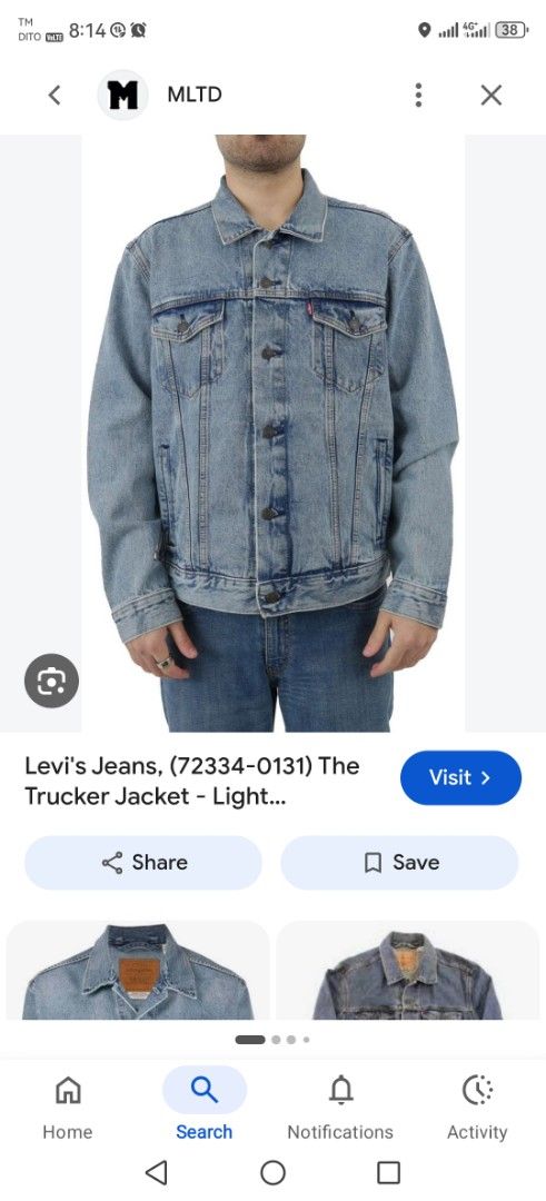 Levi's Jeans Trucker Jacket Light Wash (Category: Coats, Jackets and Outerwear) located in Davao. Submitted by salupannino2016-98573 (Listing ID 1460048914, Image 2). Description: LEVI'S MEN'S TRUCKER DENIM JACKET SMALL ON TAG WIDTH..19 LENGTH..25 SLIGHTLY USED 2500/FREESHIP TNCX ADMIN..😊.