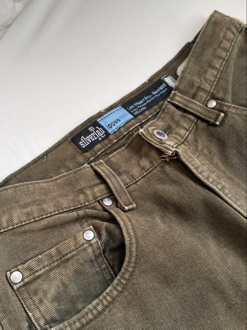 Levi’s SilverTab Green Loose Jeans (Category: Jeans) located in Kawit. Submitted by grazielaa (Listing ID 1460023469, Image 3). Description: Waist: 31.5 inches circumference Rise: 12 inches Hips: 22 inches (laid flat) Outseam: 39 inches Inseam : 28 inches Leg Opening: 7.5 inches.