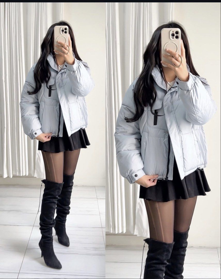 Light Blue Puffer Jacket winter autumn puffer (Category: Coats, Jackets and Outerwear) located in Cainta. Submitted by coatclosetph (Listing ID 1460038759, Image 1). Description: - Super cute light blue cropped puffer jacket - High collar with zip closure - Button details on sleeves - Perfect for cooler weather - Easy to style -Large size Cainta loc.