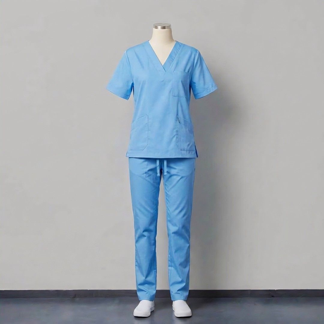 Light Blue V-neck Scrub Suit Set (Category: Sets or Coordinates) located in San Fernando. Submitted by kaiddelrosario (Listing ID 1460070282, Image 1). Description: 🎀 Light blue scrub set 🎀 Peach twill fabric 🎀 Fits Extra Small (XS) to Small (S) 🎀 Comfortable and practical for work 🎀 Durable uniform, great for medical professionals.