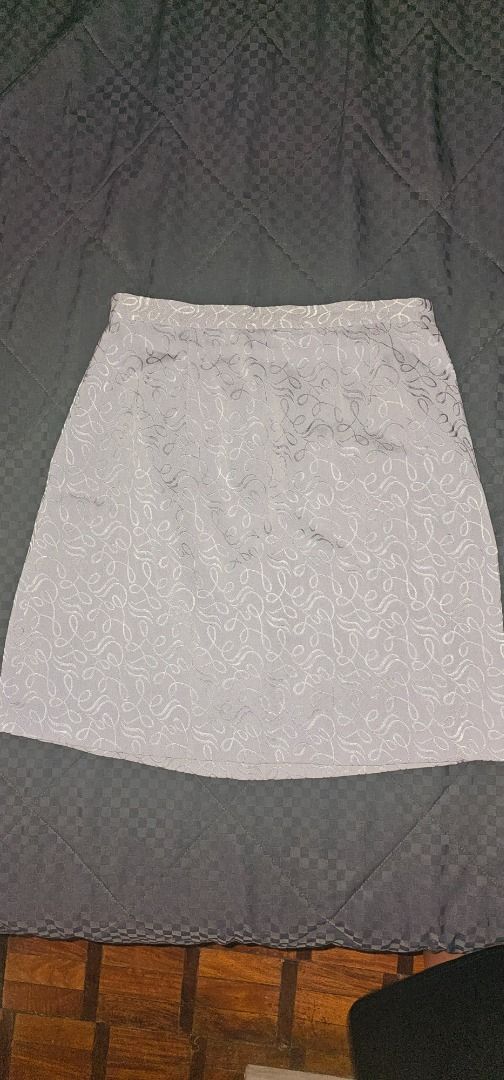 Light Grey Lace Patterned A-Line Skirt (Category: Skirts) located in Makati City. Submitted by madame.kaye (Listing ID 1459928958, Image 1). Description: - Light grey A-line skirt - Delicate all-over lace pattern - Versatile: perfect for dressing up or down - Ideal for summer wear - waist 27.