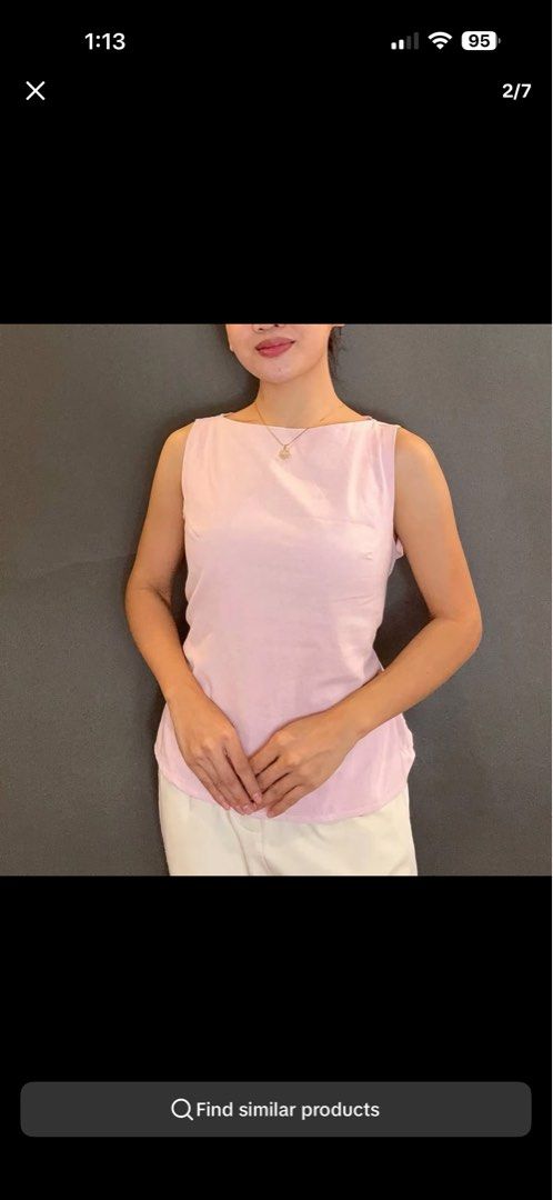 Light Pink Sleeveless Boat Neck Top (Category: Sleeveless) located in Pasay City. Submitted by alcordodalyn (Listing ID 1459955449, Image 1). Description: - Simple light pink sleeveless top - Boat neckline - Comfortable material - Great for layering or wearing on its own - Pairs well with trousers or skirts - Easy to dress up or down - Versatile wardrobe essential.