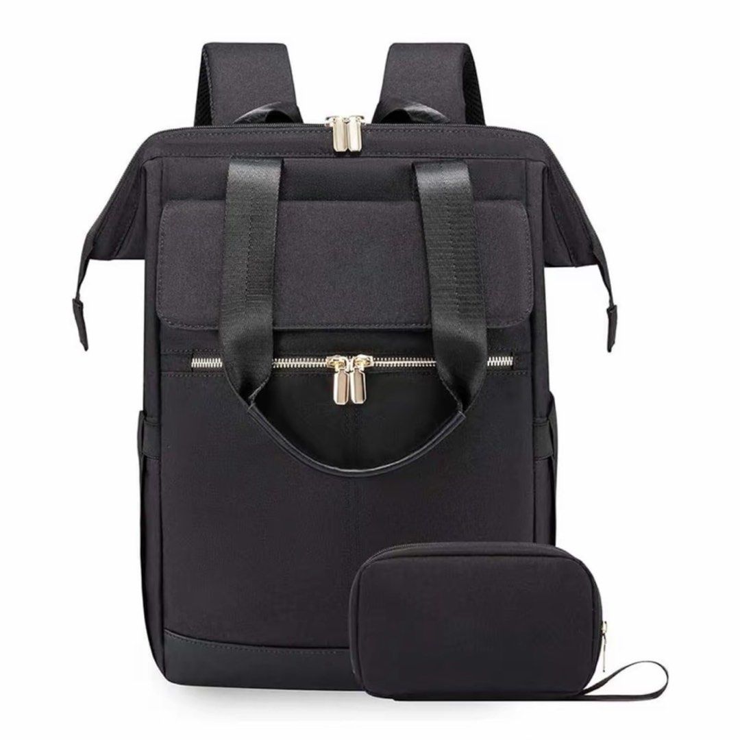 Lolita Black Backpack w/ Pouch (Category: Backpacks) located in Bambang. Submitted by luviess_ (Listing ID 1459929316, Image 1). Description: - PRE-lOVED— slightly use, one week lang siya sa’kin - Stylish black backpack with elegant gold zippers. - Comes with a small, matching pouch. - Ideal for everyday use or travel. - Spacious interior to fit all your essentials. - Made with durable material for long-lasting wear..