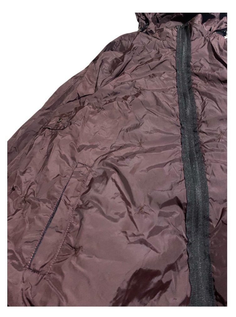 Louis Vuitton Monogram Checkerboard Reversible Jacket (Category: Luxury Apparel) located in Davao. Submitted by youngboythrift25 (Listing ID 1460041897, Image 3). Description: - Louis Vuitton reversible jacket - Iconic checkerboard monogram pattern on one side - Plain dark maroon with hood on the other side - Zipper closure - Pockets on both sides - Ideal for versatile layering.