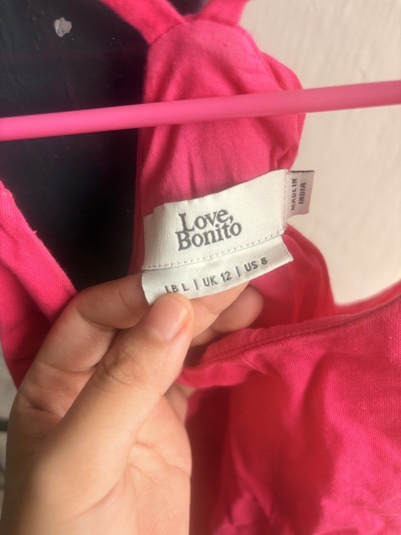 Love Bonito Pink Spaghetti Strap Top Size US 8 (Category: Sleeveless) located in Cainta. Submitted by declutteringprelovedbyzelle (Listing ID 1459927793, Image 3). Description: - Brand: Love Bonito - Color: Pink - Style: Spaghetti strap top - Back Detail: Criss-cross straps - Size: L (US 8, UK 12) I stitched the side to fit me. Im S-M.