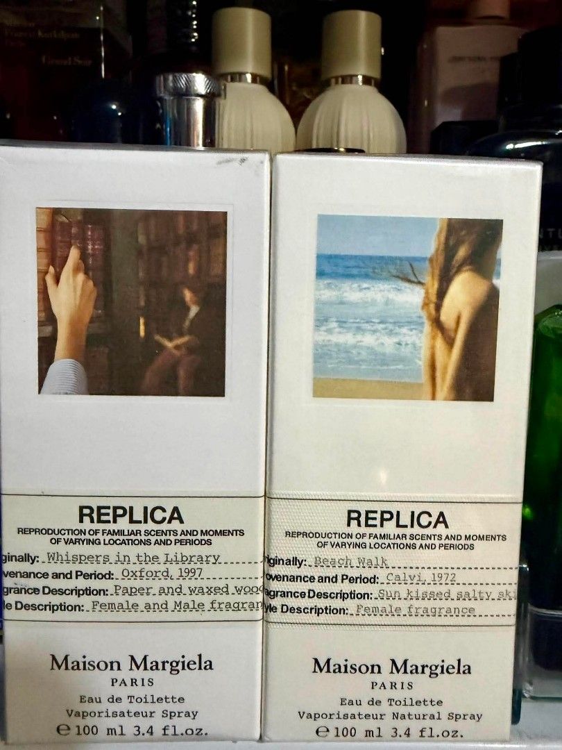 Maison margiela replica (Category: Fragrance & Deodorants) located in Calamba. Submitted by luxefinds503 (Listing ID 1459971355, Image 1). Description: Maison Margiela REPLICA from Rustan's Beach Walk and Whispers in the Library. Both are brand new and sealed. The price is slightly negotiable, and I can give you a bundle price if you take both..
