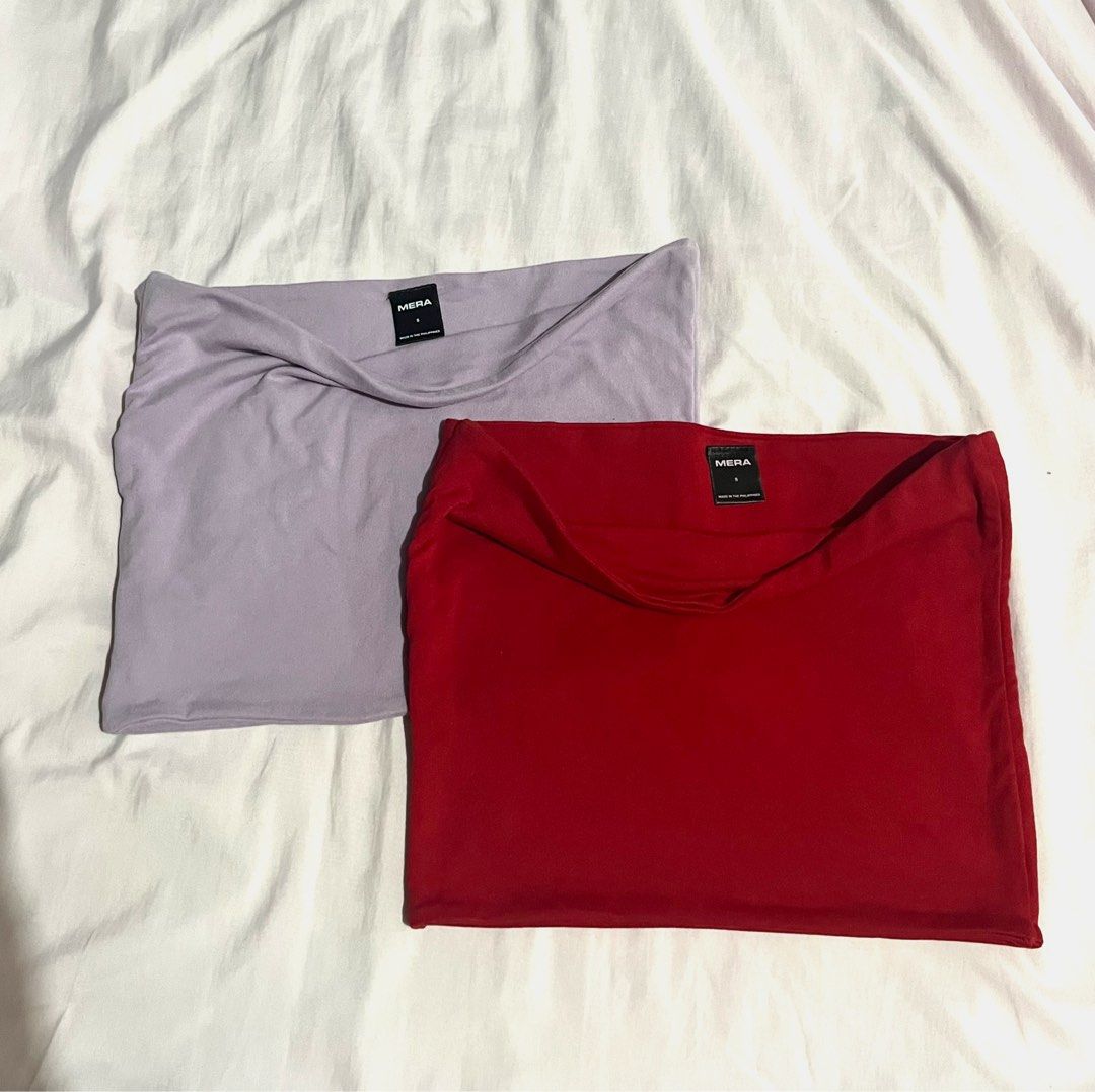 Mera Basic Tube Tops Bundle (Purple & Red) (Category: Others Tops) located in Gapan. Submitted by ar_armey (Listing ID 1459922381, Image 2). Description: Brand: Mera Color: Set includes 1 Purple and 1 Red Size: Tagged S Condition: Preloved in great condition (No flaws, minimal signs of wear) Details: Tube top style, stretchy fit, double lining. .