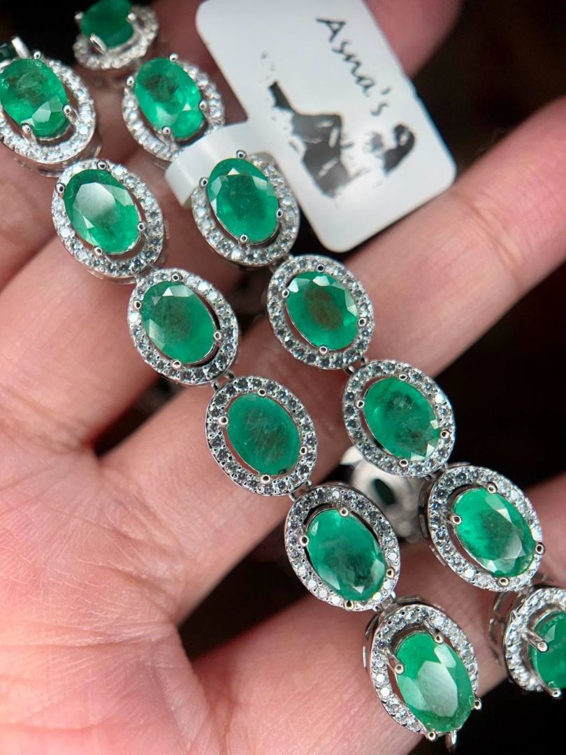 Natural Emerald Tennis Bracelet (Category: Bracelets) located in Baguio. Submitted by asna_taku (Listing ID 1460001031, Image 3). Description: 💚 Natural Emerald Tennis Bracelet A timeless pop of natural emeralds surrounded by sparkling moissanite halos ✨💚 Each oval emerald has its own natural character and inclusions, giving the bracelet that beautiful, unmistakable emerald look. Set in silver, with an adjustable fit from 15–18cm — perfect for 
