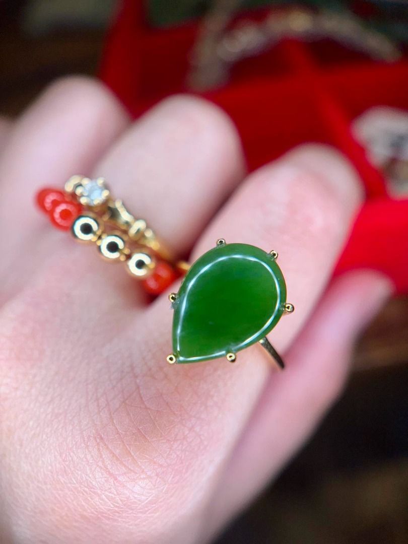 Natural Jade Ring (Category: Rings) located in Baguio. Submitted by asna_taku (Listing ID 1460001459, Image 1). Description: 💚 A BEAUTIFUL PIECE OF NATURAL JADE YOU’LL WANT TO WEAR EVERY DAY! ✨ Love that rich, smooth green? This pear-cut natural jade is such a statement on the hand—simple, elegant, and effortlessly eye-catching. 💚 ✨ Natural Jade 💛 Silver plated in gold 💎 Pear cut 🆕 Brand new 📏 Sizes 6, 7 & 9❌ ₱4,180 each A classic green bea