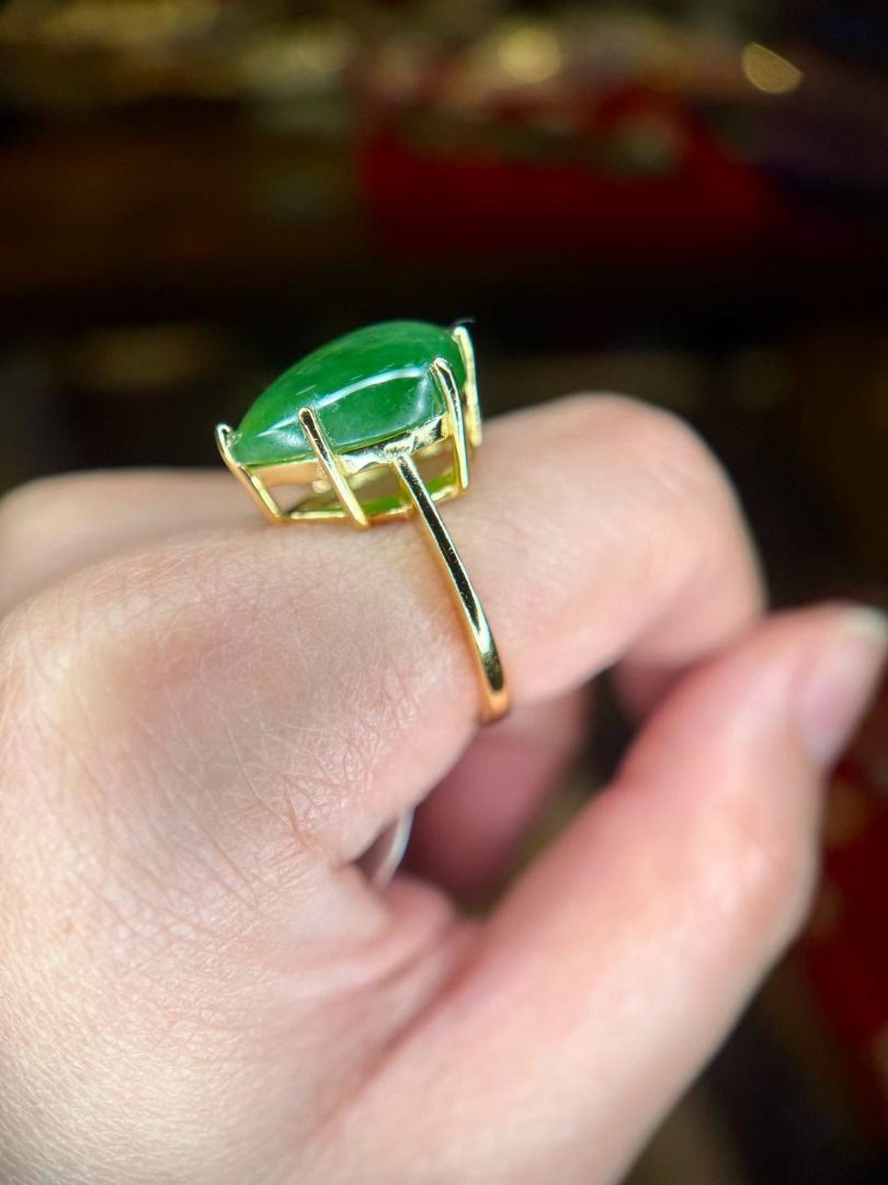 Natural Jade Ring (Category: Rings) located in Baguio. Submitted by asna_taku (Listing ID 1460001459, Image 2). Description: 💚 A BEAUTIFUL PIECE OF NATURAL JADE YOU’LL WANT TO WEAR EVERY DAY! ✨ Love that rich, smooth green? This pear-cut natural jade is such a statement on the hand—simple, elegant, and effortlessly eye-catching. 💚 ✨ Natural Jade 💛 Silver plated in gold 💎 Pear cut 🆕 Brand new 📏 Sizes 6, 7 & 9❌ ₱4,180 each A classic green bea