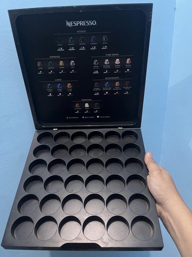 Nespresso Coffee pods capsule box (Category: Food Organization & Storage) located in Pasay City. Submitted by beye01 (Listing ID 1460091235, Image 2). Description: Nespresso capsule pods container for 36 pods. Wood. Please check out my other items for sale. Thank you..