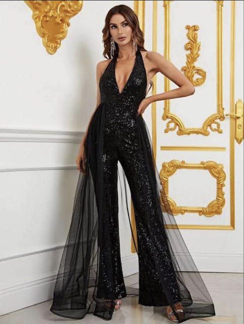 NEW HALTER NECK BACKLESS MESH DRAPED SEQUIN JUMPER - XL SIZE ONLY (Category: Jumpsuits) located in Manila. Submitted by thelabelfindsbym (Listing ID 1460005429, Image 1). Description: .