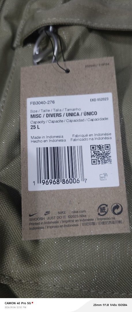 Nike Backpack 25L Khaki FB3040-276 (Category: Backpacks) located in Manila. Submitted by swiftbird_ed6c34 (Listing ID 1459948541, Image 2). Description: - Khaki Nike backpack - 25L capacity - Made in Indonesia - Front zip pocket - Side pockets - Embroidered Nike logo on front - Ideal for everyday use or travel.