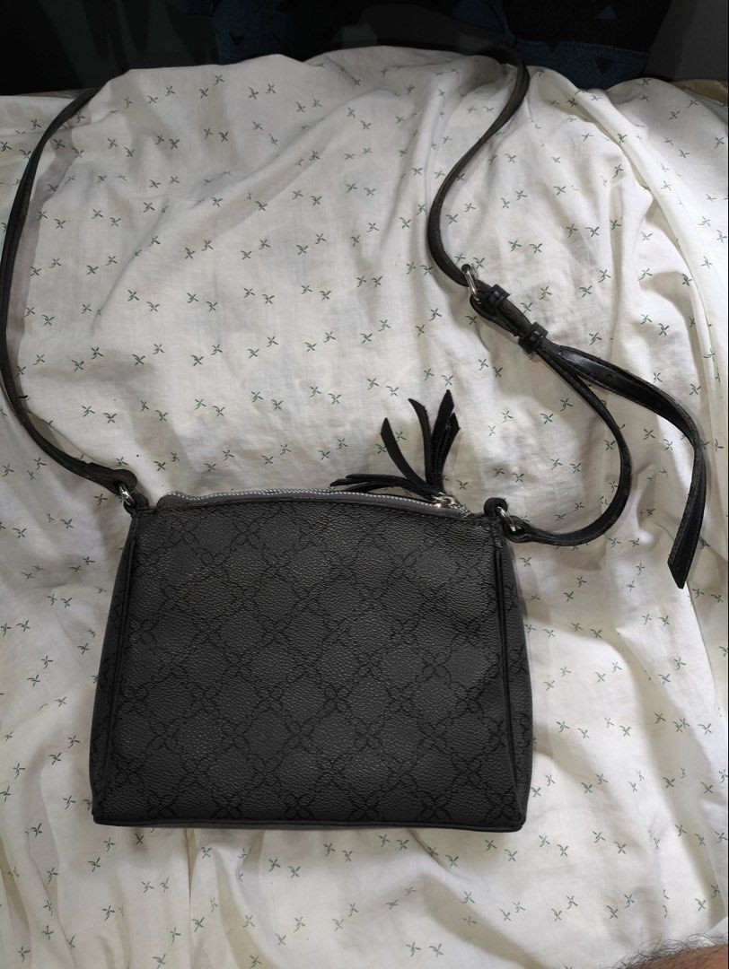Nine West Black Monogram Crossbody Bag (Category: Cross-body Bags) located in Quezon City. Submitted by titapple (Listing ID 1460051883, Image 2). Description: - Black Nine West crossbody bag - All-over monogram pattern - Secure zipper closure - Adjustable strap for comfort - Stylish tassel detail on zipper pull - Ideal for everyday use - Fits all your essentials.