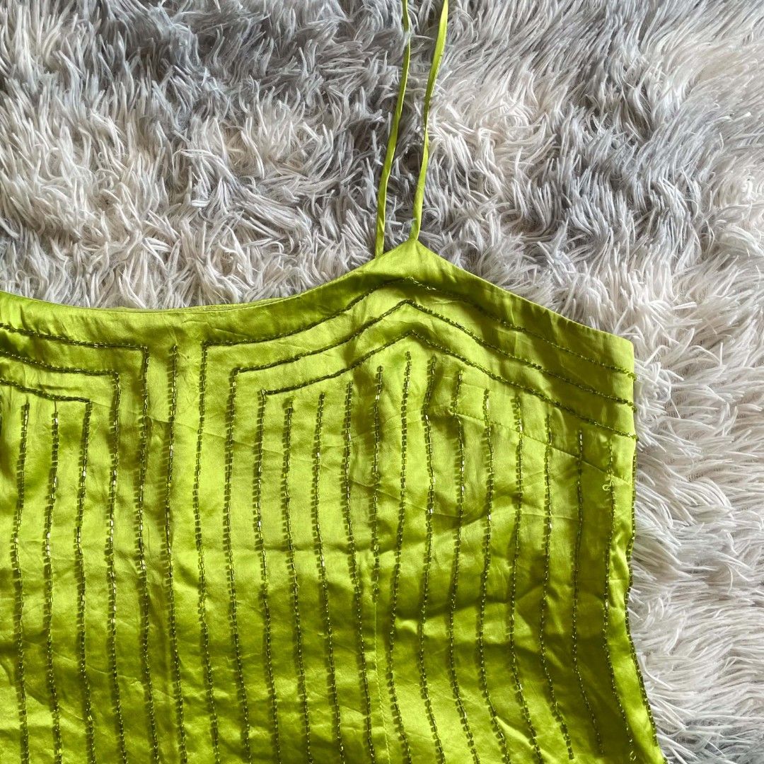NYGÅRD Lime Beaded Top ✨ (Category: Sleeveless) located in Pamplona. Submitted by baddiefinds (Listing ID 1459920984, Image 3). Description: NYGÅRD Lime Beaded Top ✨ Branded - Nygard Collection Petites 14 Y2K / Party / Formal Size: M-L | Beaded satin, good condition.