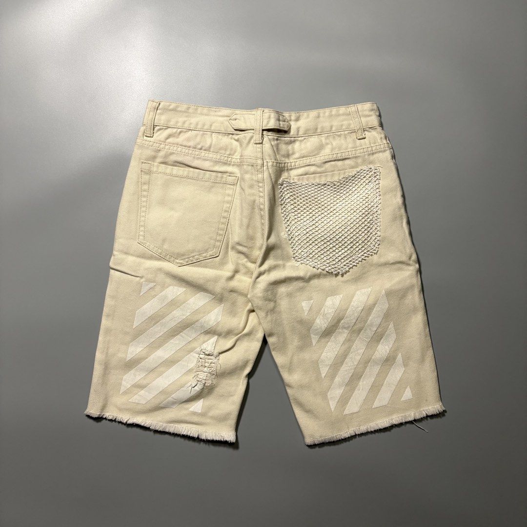 Off White Distressed White Denim Shorts (Category: Shorts) located in Tayabas. Submitted by tayabaskartell (Listing ID 1459996975, Image 2). Description: .