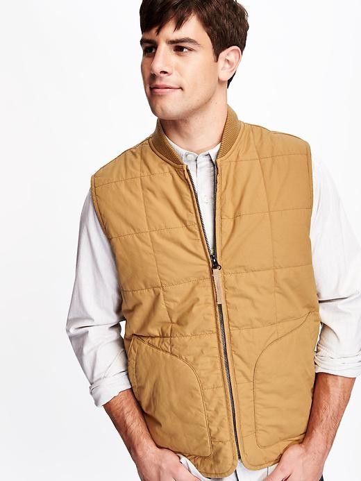Old Navy Quilted Bomber Vest Tan Size M (Category: Coats, Jackets and Outerwear) located in San Pedro. Submitted by ziamiel (Listing ID 1460011439, Image 1). Description: - Old Navy mustard tan quilted vest - Bomber style with ribbed collar - Zip front closure - Two front pockets - Navy lining - Ideal for layering in cooler weather - Versatile for styling with shirts or sweaters Price:350 Issue:light blue stain posted on pic kindly check but over