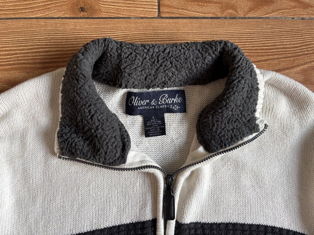 OLIVER & BURKE QZIP KNITTED SWEATER (Category: Coats, Jackets and Outerwear) located in Makati City. Submitted by jnc__apparel (Listing ID 1460071490, Image 3). Description: 🏷️ OLIVER & BURKE QZIP KNITTED SWEATER 📌 Dimes: 27L x 21.5W 📌 Size: Large for men 📌 Condition: Like new 📌 Color rate: 10/10 📌 Issue: None ✅ Washed and ready to wear.